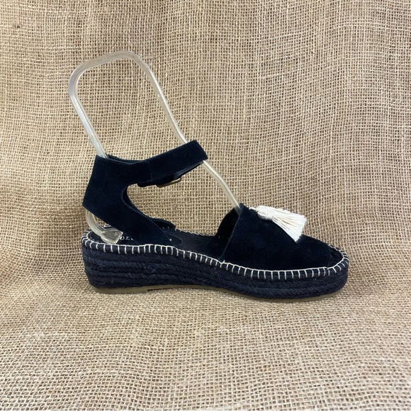 Espadrilles Soludos Platform Sandals Black Suede Tassels White Wedge Size 10 - Picture 4 of 14